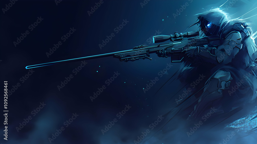 Fototapeta premium The Sniper's Shadow: A Silent Assassin in the Digital Battlefield