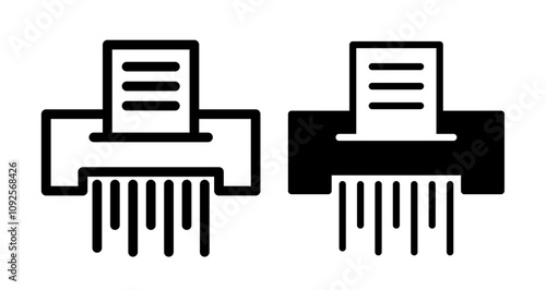 Document shredder Icon set in black filled and line.