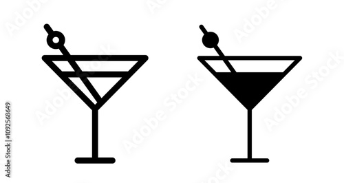 Cocktail Icon set in black filled and line.