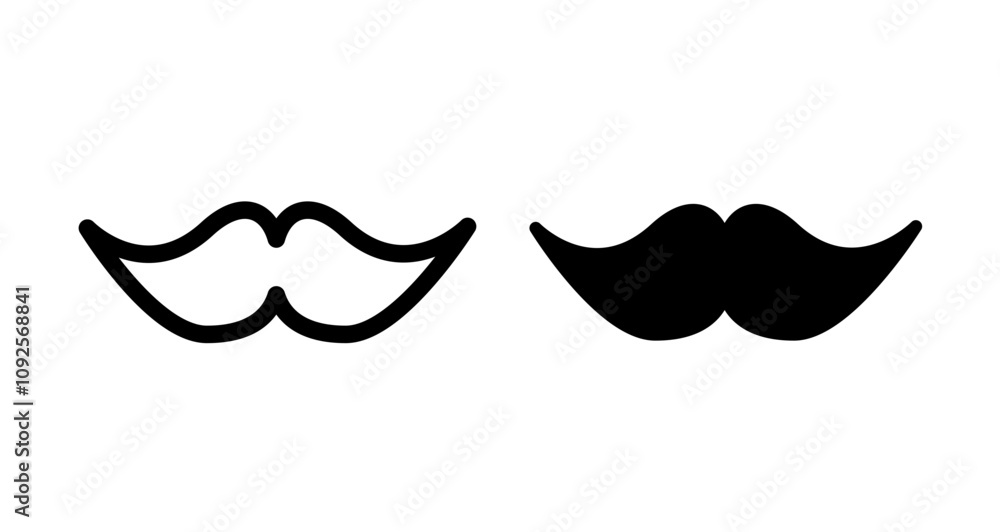 Mustache Icon set in black filled and line. Mustache Icon set in black filled and line.