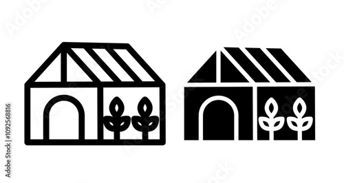 Greenhouse Icon set in black filled and line.