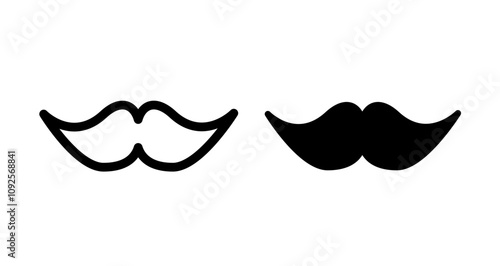 Mustache Icon set in black filled and line.