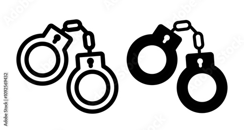 Handcuffs Icon set in black filled and line.