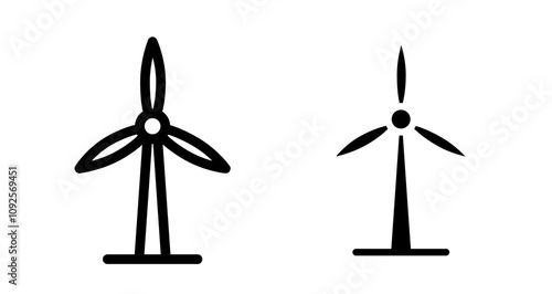 Wind turbine Icon set in black filled and line.
