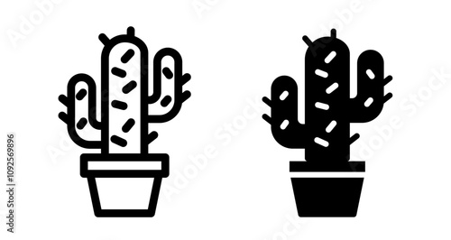 Cactus Icon set in black filled and line. photo