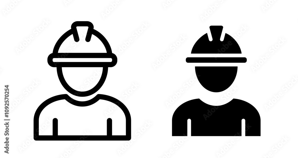 Construction worker Icon set in black filled and line. Construction worker Icon set in black filled and line.
