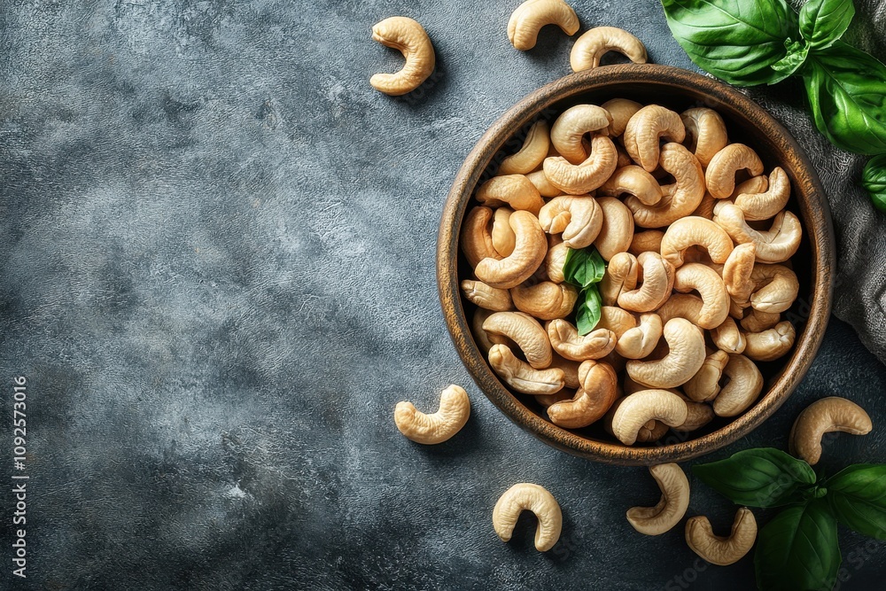 Fototapeta premium Rustic Bowl of Cashew Nuts on Dark Surface