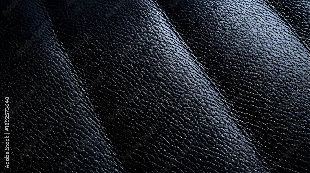 Fototapeta premium Close-Up Texture of Black Leather with Wrinkles and a Smooth Surface, Showing the Natural Grain and Subtle Light Reflection