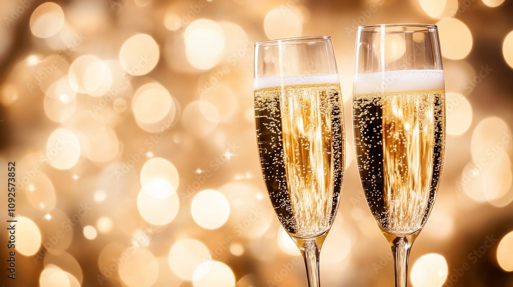 Enjoying a wonderful celebratory champagne toast filled with sparkling bubbles in a glimmering background ambiance Enjoying a wonderful celebratory champagne toast filled with sparkling bubbles in a glimmering background ambiance
