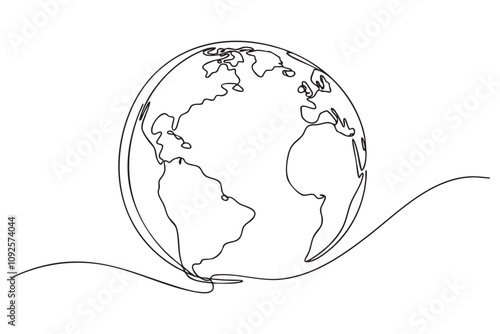 globe earth world map one line continuous drawing