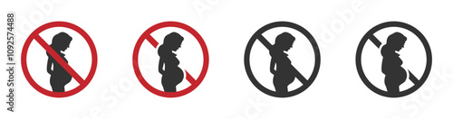 Pregnancy is prohibited vector sign set. Not good for pregnant woman illustrations set