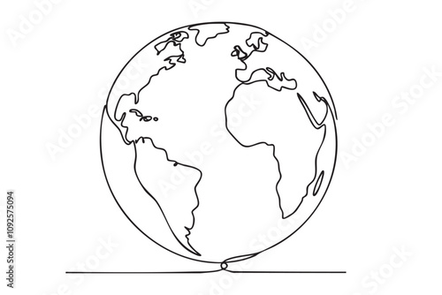 globe earth world map one line continuous drawing