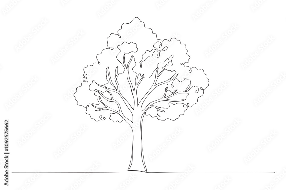 Obraz premium big tree one line continuous drawing