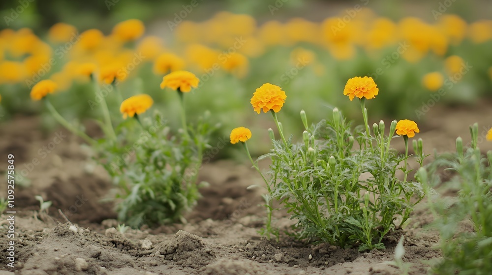Yellow Marigold plants growing outside Yellow Marigold plants growing outside