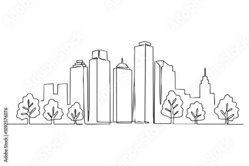 Modern cityscape tall building modern downtown business district one line continuous drawing
