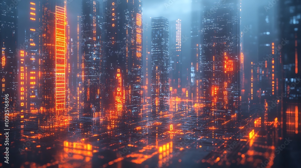 Fototapeta premium Futuristic cityscape digital landscape urban technology night view