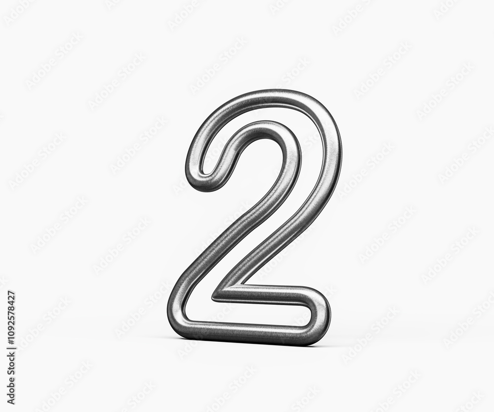 Number Two 2 Made Of Silver Metallic Gleam With Smooth Curves On White Background 3D Illustration