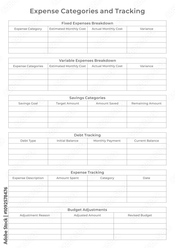 Budget Planner Pages and Planner Sheets Design Template for daily, weekly, monthly and annually Budget organizing routines and personal goals Budget Planner Pages and Planner Sheets Design Template for daily, weekly, monthly and annually Budget organizing routines and personal goals