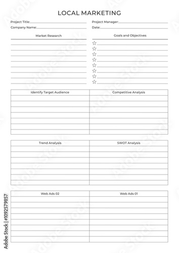 Marketing Planning Page Planner Sheets for Efficiently Organizing, Tracking, and Managing Marketing Activities, Campaigns, Strategies, Goals, and Performance Across Multiple Channels and Platforms Pag