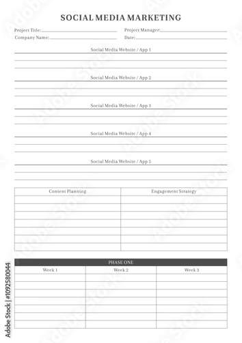 Marketing Planning Page Planner Sheets for Efficiently Organizing, Tracking, and Managing Marketing Activities, Campaigns, Strategies, Goals, and Performance Across Multiple Channels and Platforms Pag