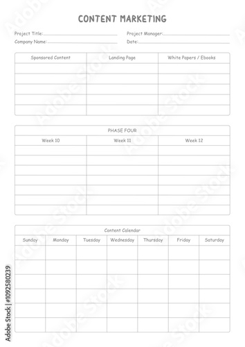 Marketing Planning Page Planner Sheets for Efficiently Organizing, Tracking, and Managing Marketing Activities, Campaigns, Strategies, Goals, and Performance Across Multiple Channels and Platforms Pag