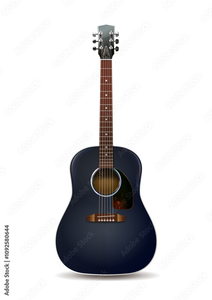 Fototapeta premium Isolated photorealistic vector illustration of black acoustic guitar