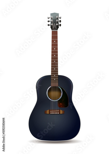 Isolated photorealistic vector illustration of black acoustic guitar