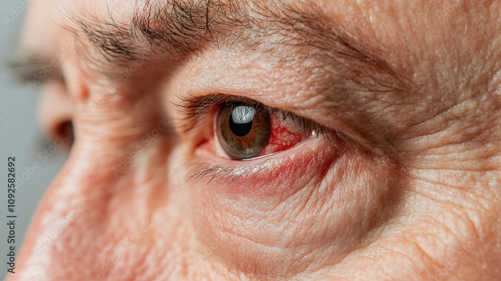 Close-up of an elderly man's eye, showcasing details of skin and iris. Close-up of an elderly man's eye, showcasing details of skin and iris.