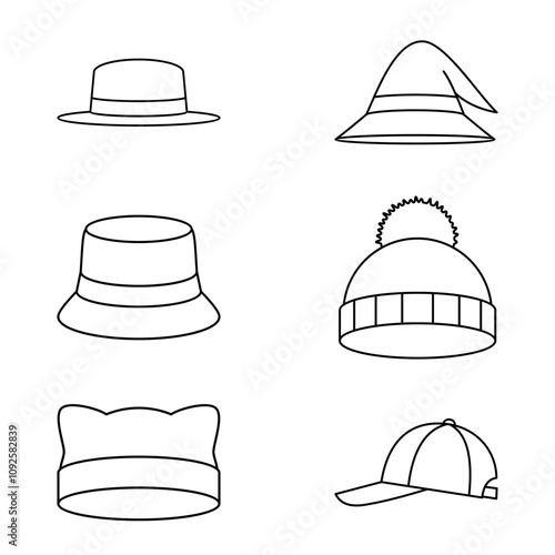 Minimalist Line Icon Various Shapes of Hats Set