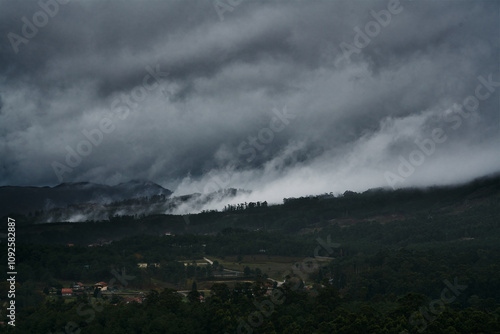 Mist and clouds in the peak of sierra do Galiñeiro, Galicia, Spain