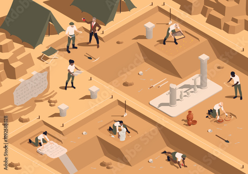 Archaeological Dig Site Illustration
