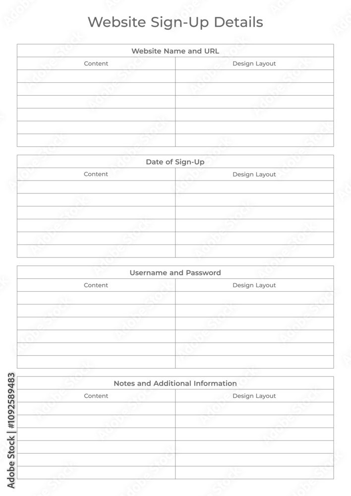 Sign Up Planning Page provide an organized amp manage your account details Sign In Note Template Sign Up Planning Page provide an organized amp manage your account details Sign In Note Template