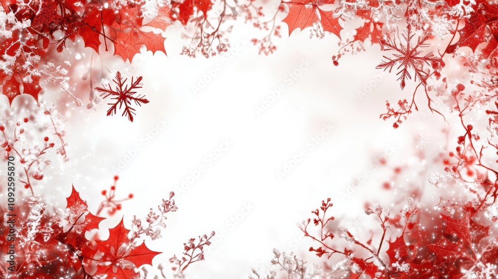Red snowflake frame on white background for holiday greetings Red snowflake frame on white background for holiday greetings