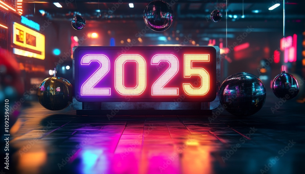 2025 countdown celebration digital cityscape graphic design futuristic