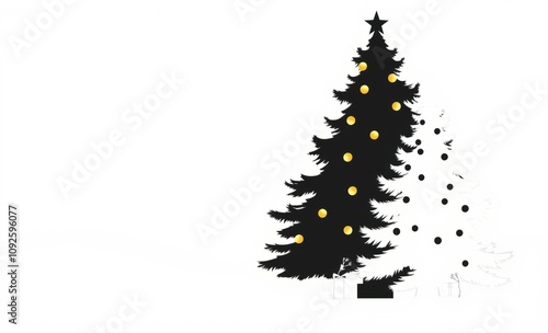 Modern minimalist christmas tree illustration with minimal decorations using only green and gold christmas tree silhouette Illustration 