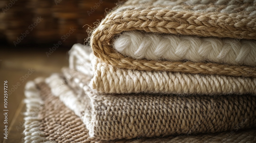 Neatly Piled Braided Natural Fabrics Close-Up Neatly Piled Braided Natural Fabrics Close-Up