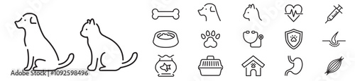 Pet icon set vector illustration. Dog, Cat Editable stroke liner style icon.