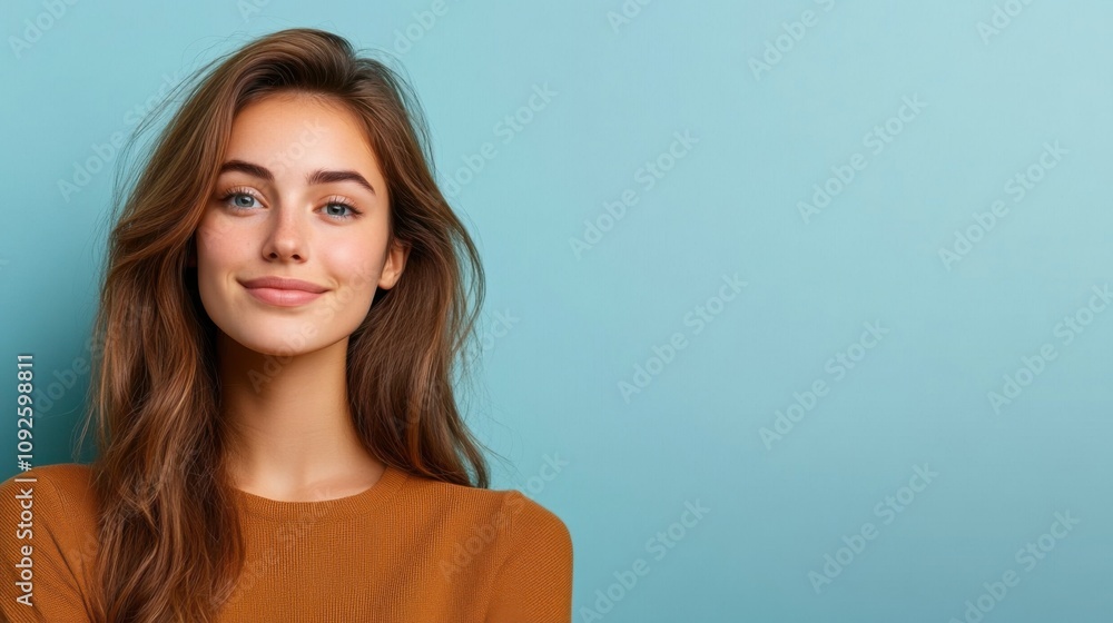 Insightful Girl Portrait on Soft Blue Background Insightful Girl Portrait on Soft Blue Background