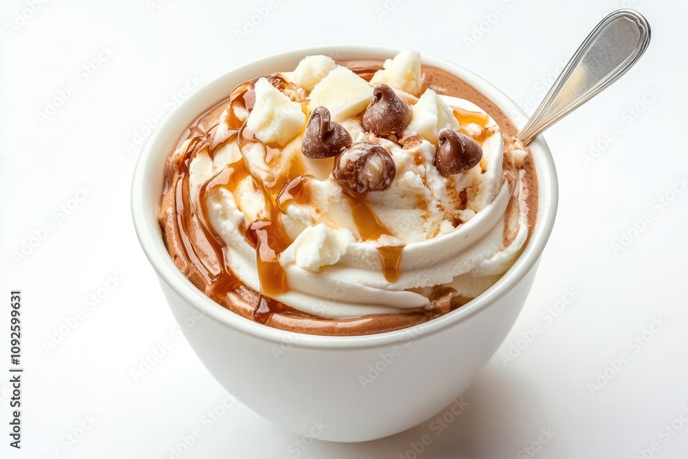 Delicious Ice Cream Sundae with Caramel and Chocolate Delicious Ice Cream Sundae with Caramel and Chocolate