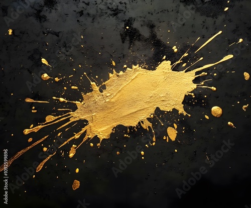 Abstract Gold Paint Splashes on Black Background photo