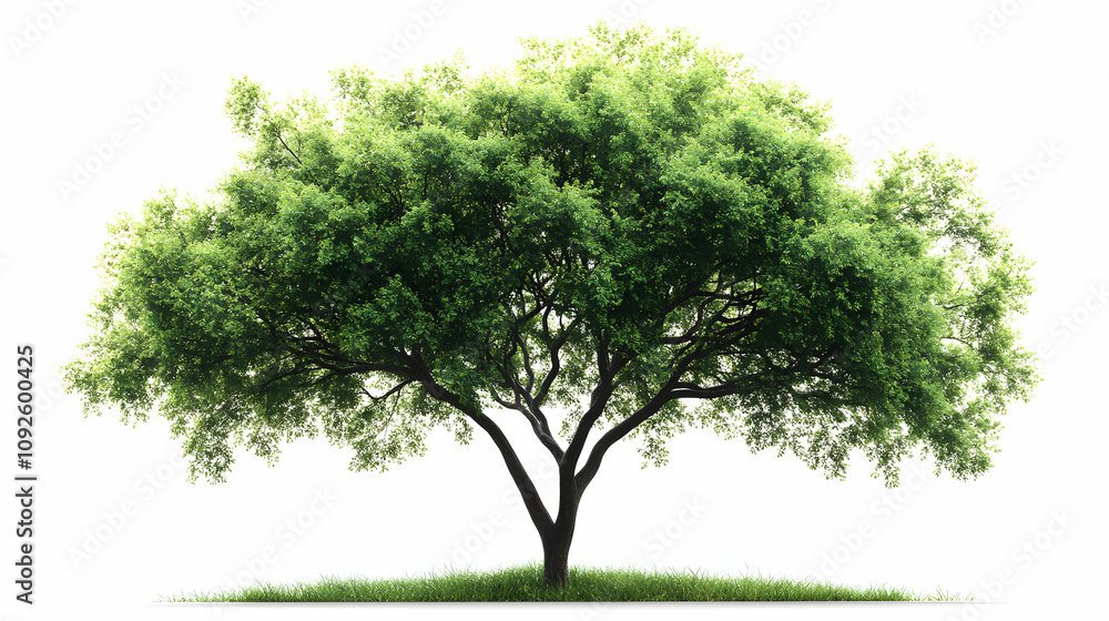 3D Render of Lush Green Tree with Grass, Isolated on White Background 3D Render of Lush Green Tree with Grass, Isolated on White Background