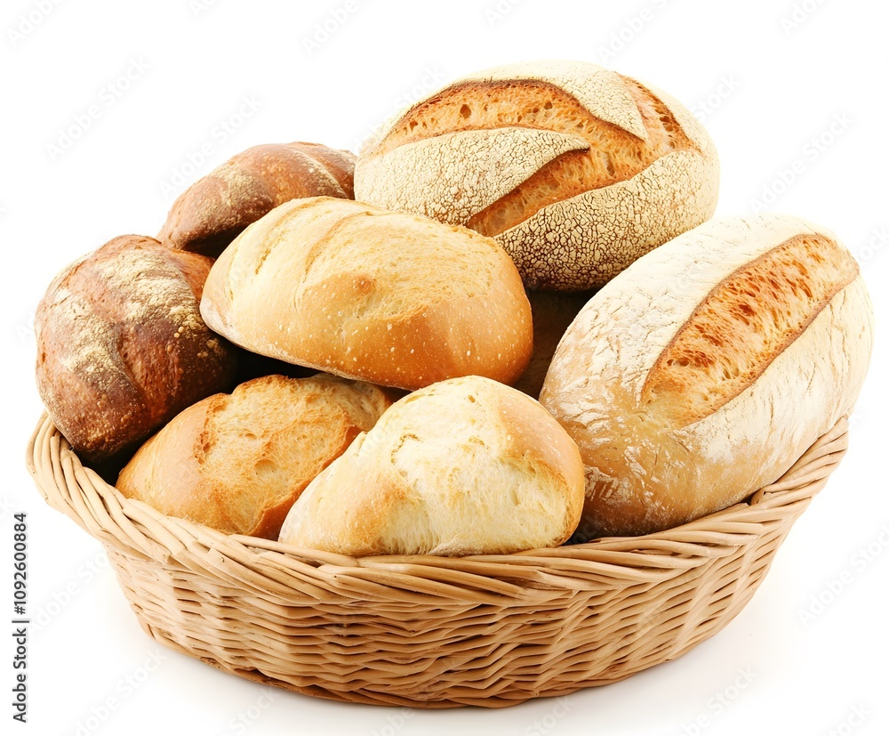Assortment of Freshly Baked Bread in a Wicker Basket Assortment of Freshly Baked Bread in a Wicker Basket