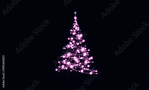 Christmas tree, glowing lights, purple illumination, black background, abstract, minimalist, starry effect, festive, magical, sparkles, stylized, holiday spirit, digital art, shimmering, ethereal, nig photo