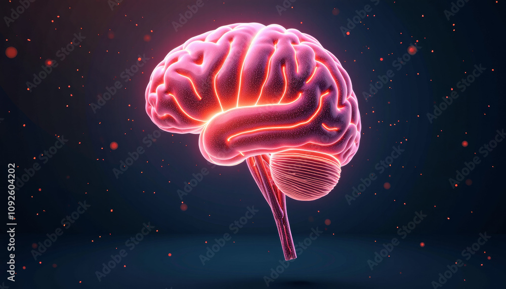 Fototapeta premium Glowing Pink Brain Anatomy - A Detailed 3D Model