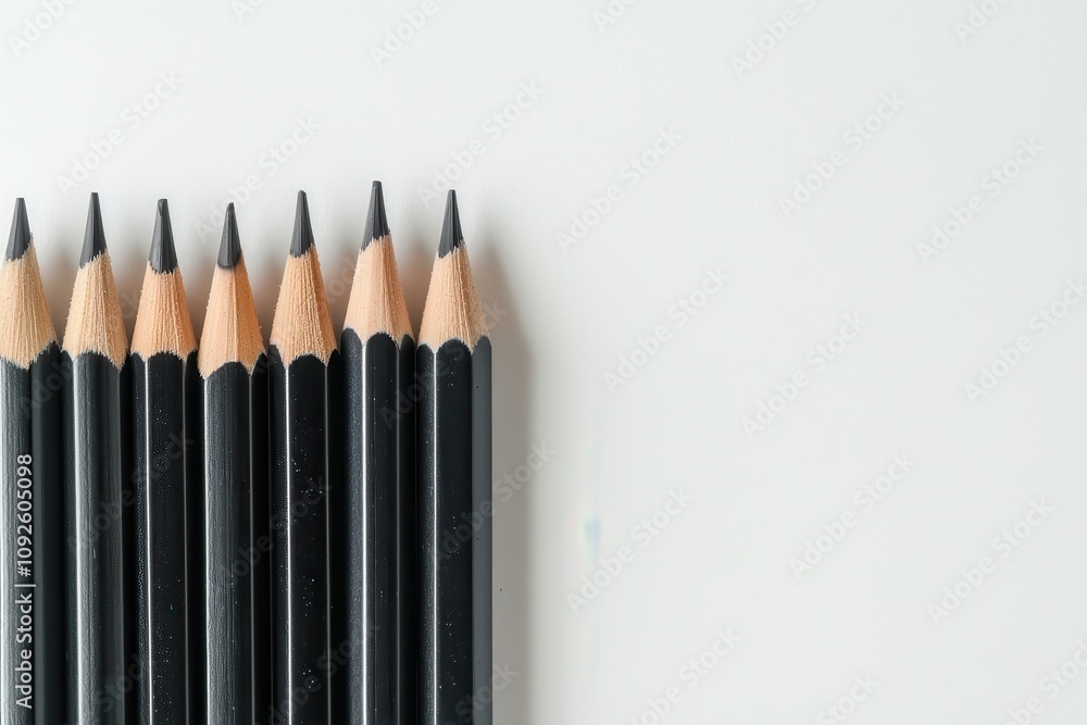 Naklejka premium Pencil collection display creative workspace art supplies minimalist top view inspiration