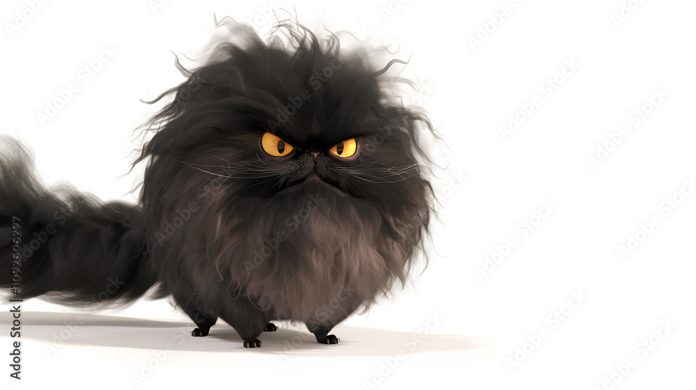 A striking 3D render of a long-haired Persian cat with intricate fur, on a white background A striking 3D render of a long-haired Persian cat with intricate fur, on a white background