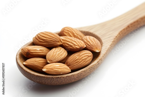 Close-up of Almonds in a Wooden Spoon photo