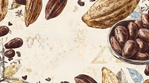 An abstract hot chocolate theme featuring cocoa beans sketches paired with handwritten lettering. The design offers a rustic yet modern aesthetic,