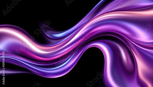 Fototapeta Naklejka Na Ścianę i Meble -  Abstract fluid 3D render with a black background and holographic, iridescent neon curved wave in motion. Abstract fluid iridescent holographic curved wave in motion colorful gradient design