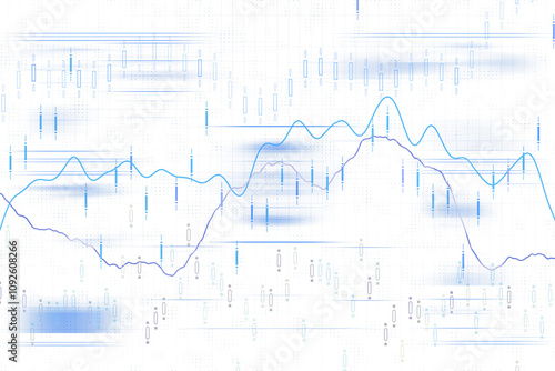 Financial chart featuring candlesticks, trend lines, and data analysis on white background. Concept of forex, stock market, and exchange rate trends